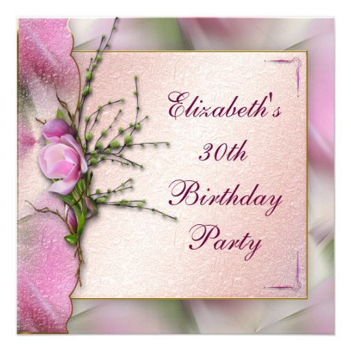 Elegant Pink Magnolia Birthday Party Personalized Announcements (front side)