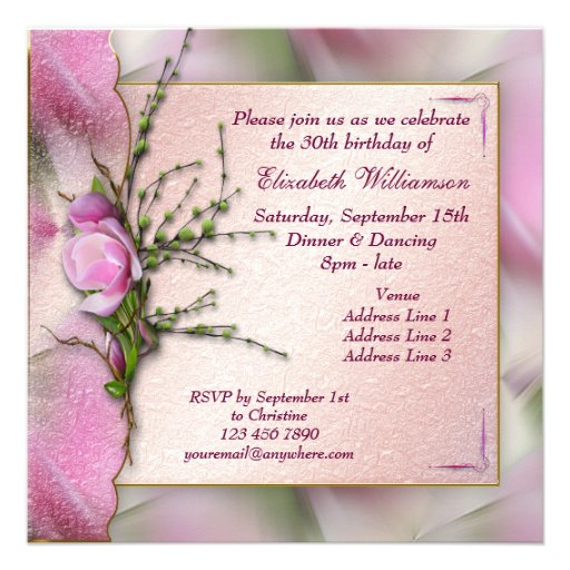 Elegant Pink Magnolia Birthday Party Personalized Announcements