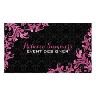 Elegant Pink Metall Lace Black Damasks Double-Sided Standard Business Cards (Pack Of 100)