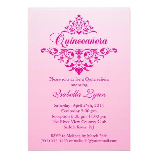 Elegant Pink Ombre Quinceañera Party Announcements
