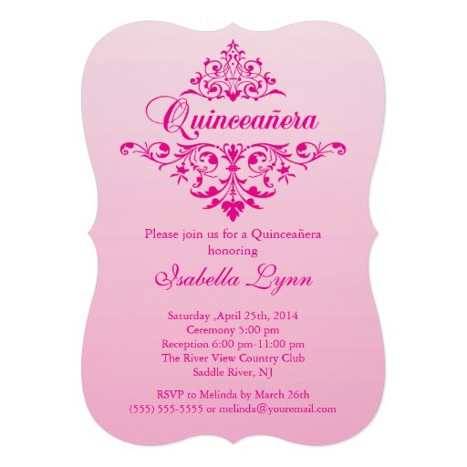Elegant Pink Ombre Quinceañera Party Personalized Invitations