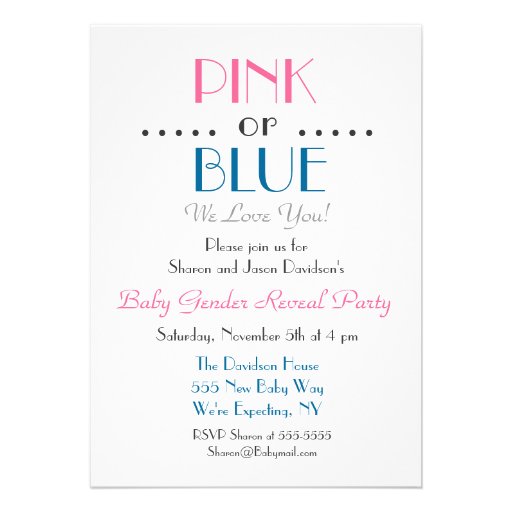 Elegant Pink or Blue Gender Reveal Invitation (front side)