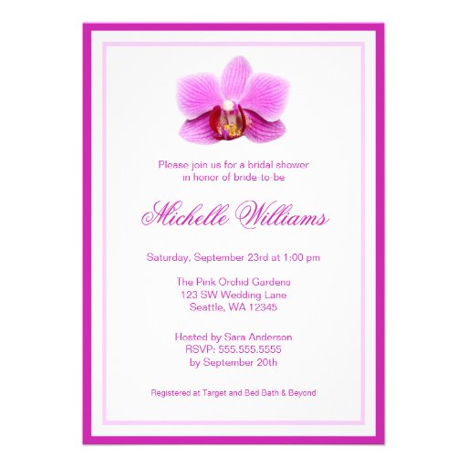Elegant Pink Orchid Bridal Shower Custom Invitation
