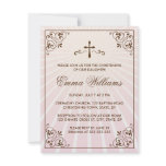 Elegant pink ornate frame christening invitation