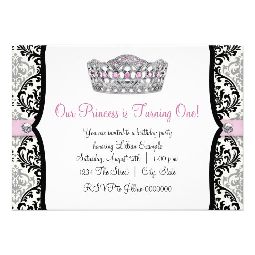 Elegant Pink Princess First Birthday Party Personalized Invites (front side)