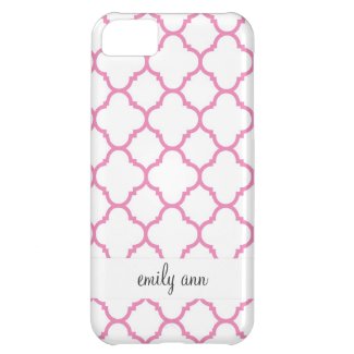 Elegant Pink Quatrefoil on White Pattern iPhone 5C Covers