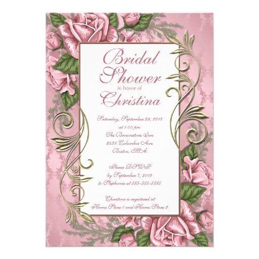 Elegant Pink Rose Bridal Shower invitations