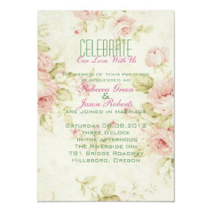 elegant Pink  rose Floral vintage  wedding invite 5
