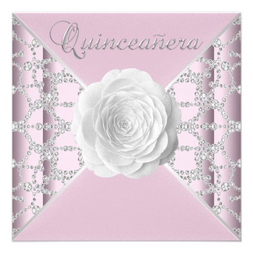 Elegant Pink Rose Quinceanera Personalized Invitations (front side)