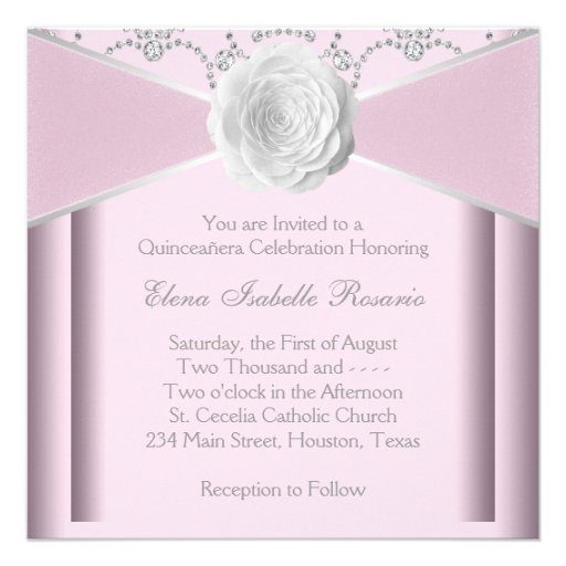 Elegant Pink Rose Quinceanera Personalized Invitations
