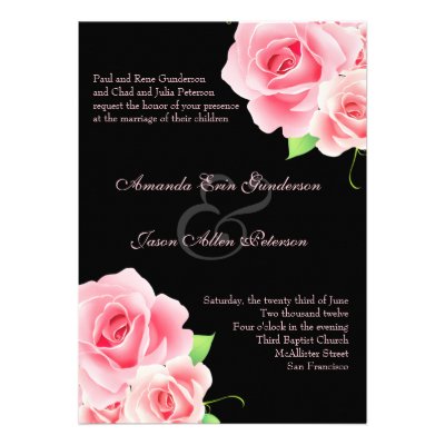 Elegant Pink Rose Wedding Invitation [Black]