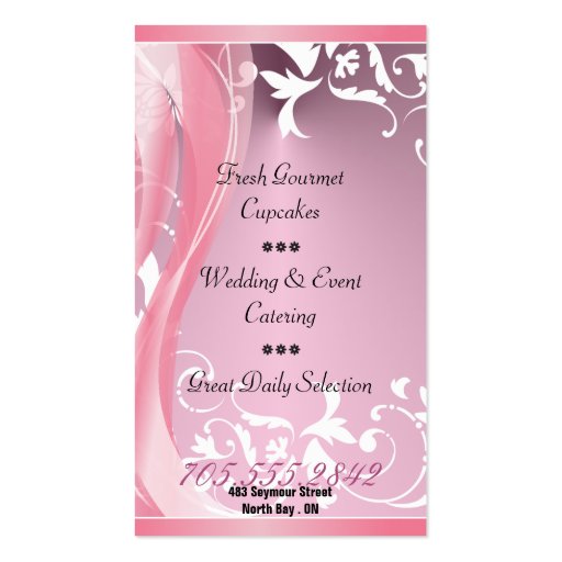 Elegant Pink Silhouette Cupcake Business Card (back side)