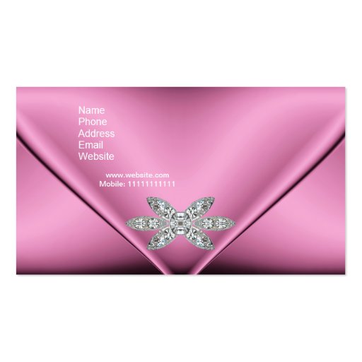 Elegant Pink Silver Diamond Jewel Business Cards (back side)