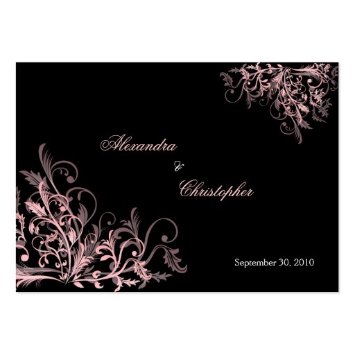 Elegant Pink Swirls RSVP Wedding Announcement Mini Business Cards (front side)