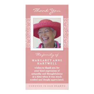 Elegant Pink Thank You Memorial Photo Card