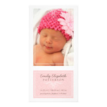 Elegant Pink & White Baby Girl Birth Announcement Photo Card Template