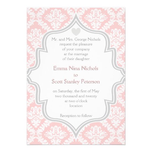 Elegant pink, white, grey damask wedding cards