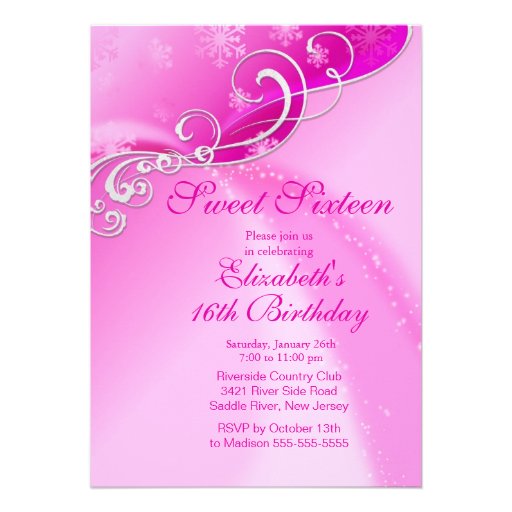 Elegant Pink Winter Sweet Sixteen Birthday Personalized Invitation