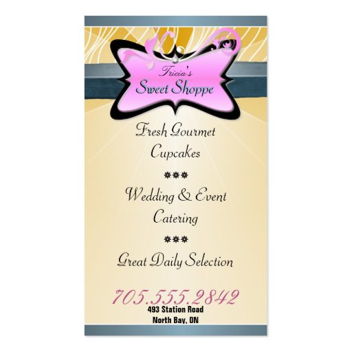 Elegant Pink & Yellow Swirl CookieBusiness Card (back side)