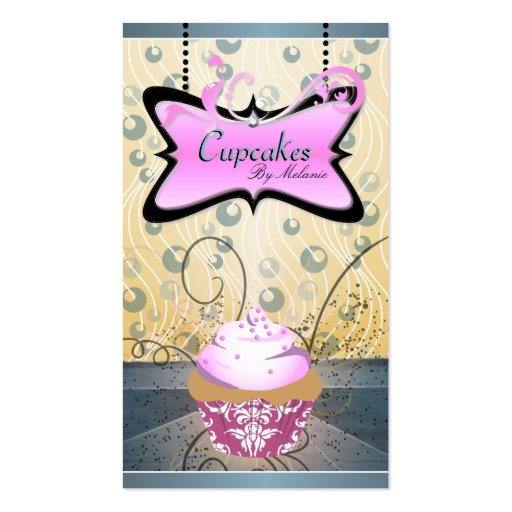 Elegant Pink & Yellow Swirl Cupcake Business Card
