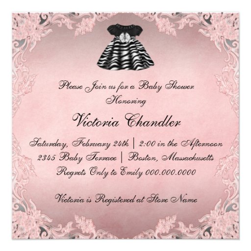 Elegant Pink Zebra Baby Shower Invitations