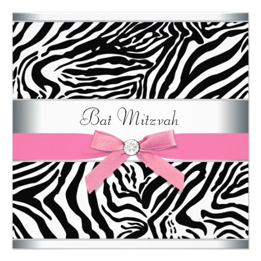 Elegant Pink Zebra Bat Mitzvah Invitation