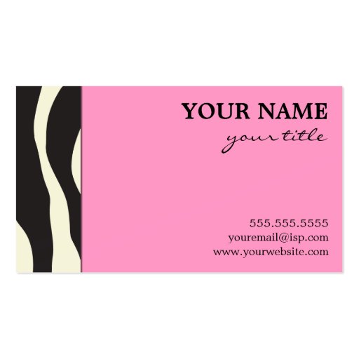 Elegant Pink Zebra Business Cards (front side)