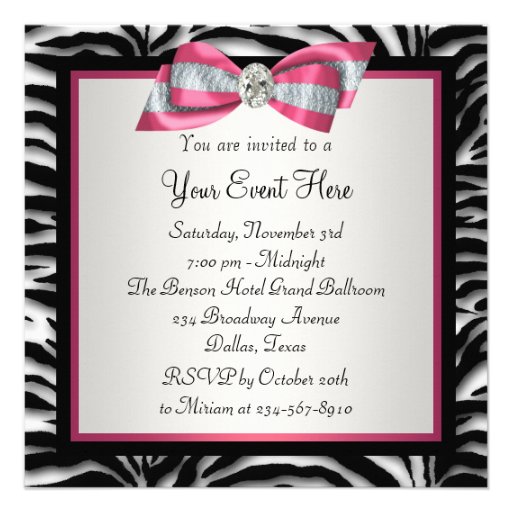 Elegant Pink Zebra Party Invitations