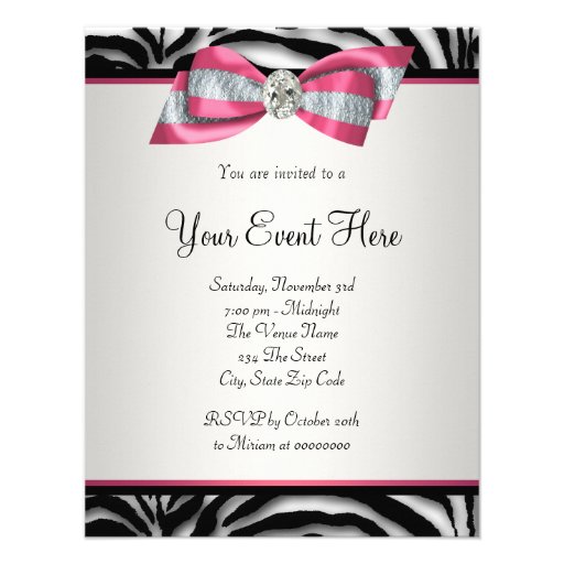 Elegant Pink Zebra Party Invitations