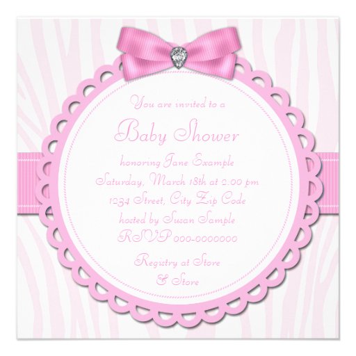 Elegant Pink Zebra Pink Footprint Baby Girl Shower Custom Invitations