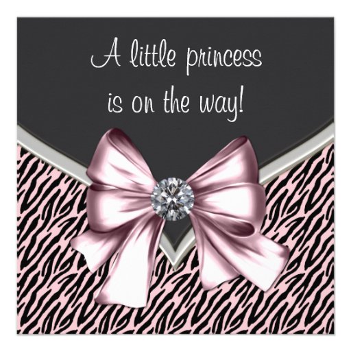 Elegant Pink Zebra Princess Baby Shower Announcement