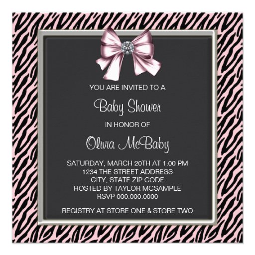 Elegant Pink Zebra Princess Baby Shower Announcement