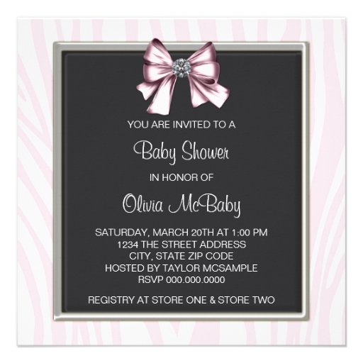 Elegant Pink Zebra Princess Baby Shower Invitation