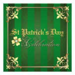 Elegant Pinstripe Gold Shamrock St Patrick's Day Personalized Invite