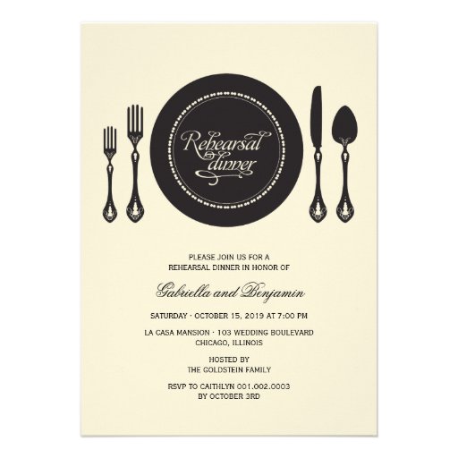 Elegant Place Setting Wedding Rehearsal Dinner Personalized Announcement
