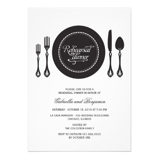 Elegant Place Setting Wedding Rehearsal Dinner Personalized Invite