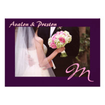 Elegant Plum Monogram Pink Wedding Invitation