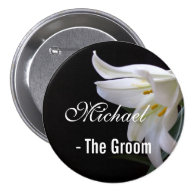 Elegant, pretty bride / groom wedding button.