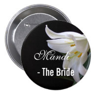 Elegant, pretty bride / groom wedding button.