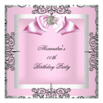 Elegant Pretty Pink Silver Birthday Party invitations