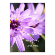 Elegant, pretty purple daisy flower save the date custom invitations