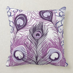 Elegant Pretty Purple Peacock Feathers Design Pillows