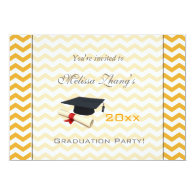 Elegant, pretty summer yellow chevron graduation personalized invitation