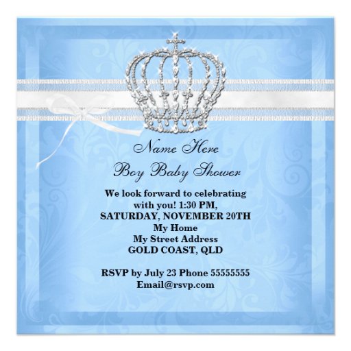 Elegant Prince Baby Shower Boy Blue Little Prince Invites