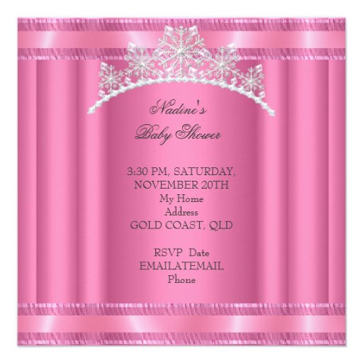 Elegant Princess Baby Shower Girl Pink Tiara Personalized Invitation