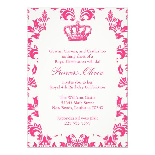 Elegant Princess Birthday Party Custom Invitations