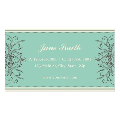 Elegant Professional Damask Floral Modern Art Deco Business Cards (back side)