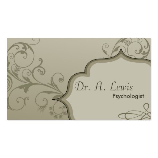 Elegant Psychologist Business Card - Green Swirls (front side)