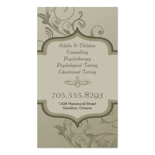 Elegant Psychologist Business Card - Green Swirls (back side)