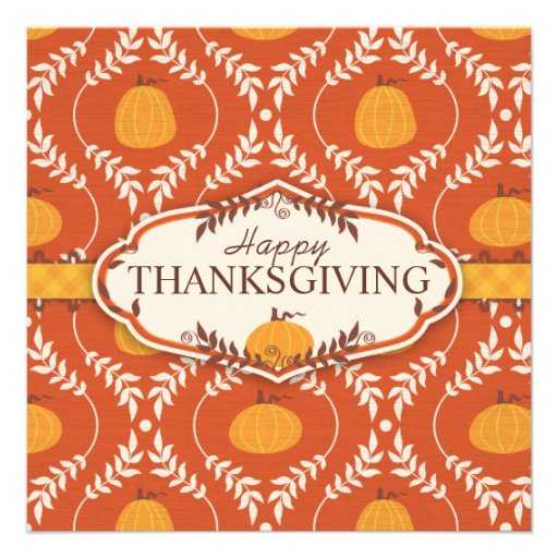 Elegant Pumpkin Damask Print for Thanksgiving Custom Announcements